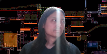 Me with vertical light beam in front of virtual background
